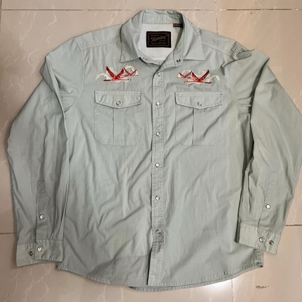 Howler Brothers Pale Mint Embroidered Button-Down Shirt
